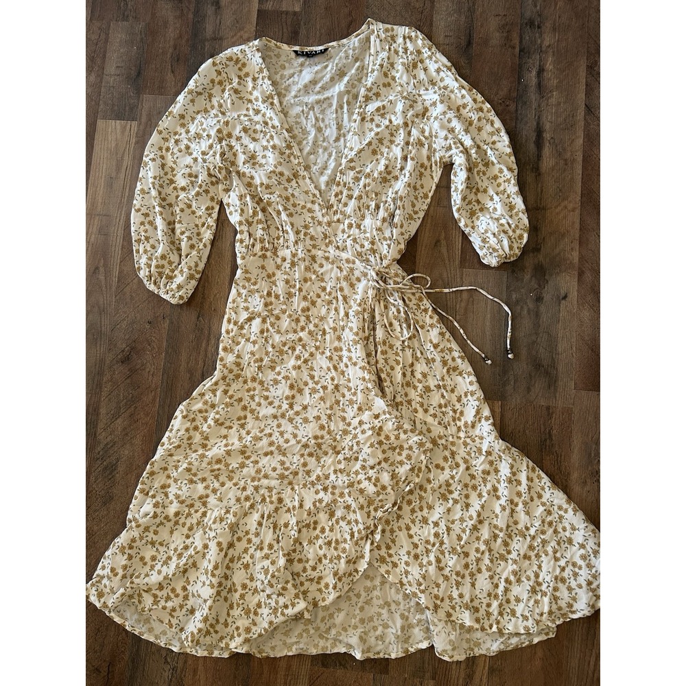 kivari dress, rayon, midi, floral, tie front XLG